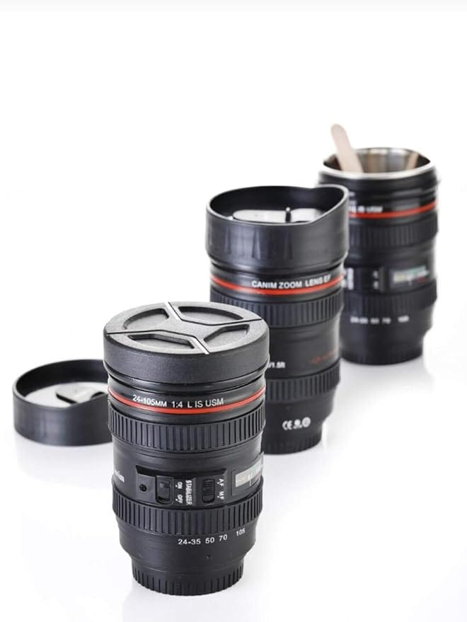 Camera Lens Shaped Coffee Mug Flask with Lid Coffee & Tea Mug Camera Shape Drinking Mug