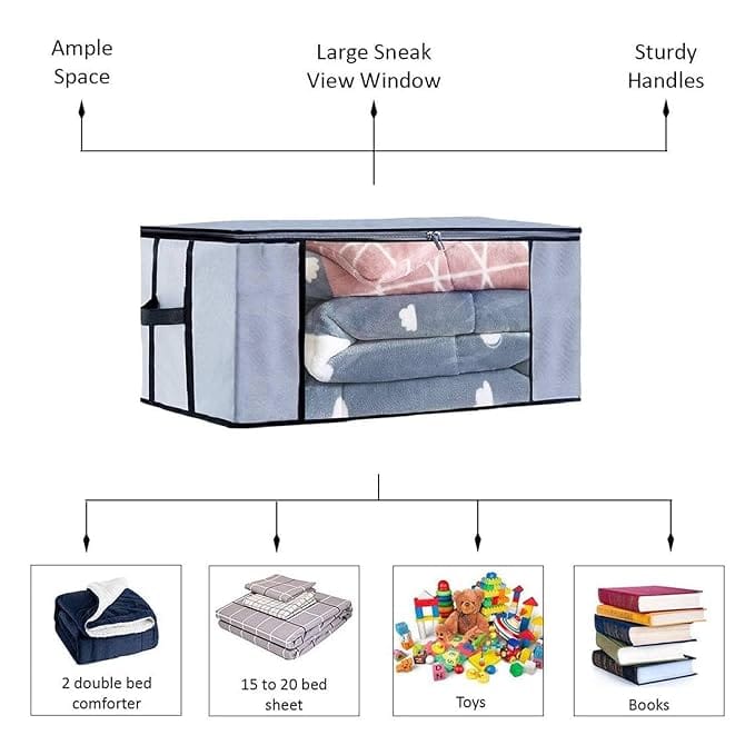 Set of 1 Foldable Woven Underbed Storage Bag Large Storage Organiser Blanket Cover