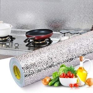 Silver karkari Marble Aluminum Foil Kitchen Stickers Oil-Proof Waterproof Self Adhesive Wallpaper