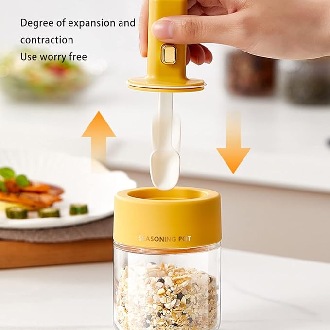 1 pc Seasoning, condiment holder, Seasoning Jar with Retractable Spoon | Tight Seasoning Jar with Retractable Spoon and Lid,Sugar Bowl Bath Salt Storage Jar Seasoning