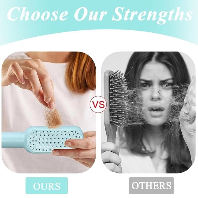 Self Cleaning Hair Brush, Travel Hair Comb, Detangling Air Cushion Bristle Massage Brush Anti-static Hair Comb for Women