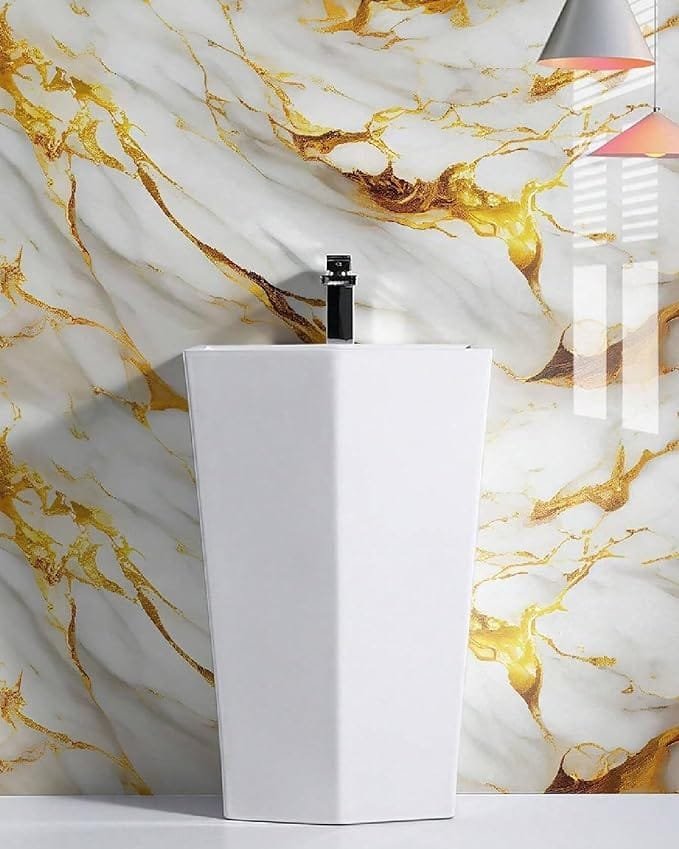 White Golden Marble Foil Wallpaper, Waterproof DIY Sticker for Furniture, Kitchen (60×200 cm)