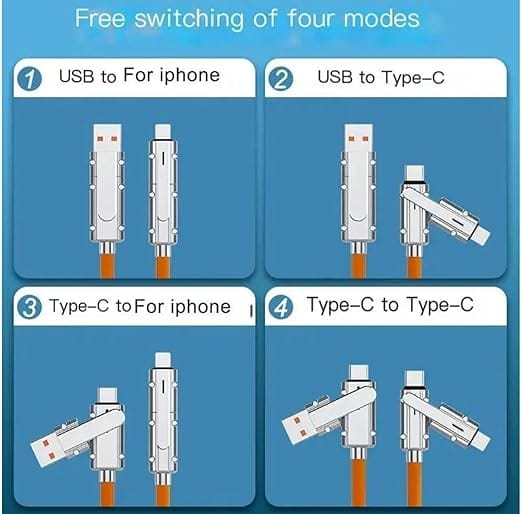4 In 1 Data Cable Fast Charging Portable Cord For Travel/Outdoor