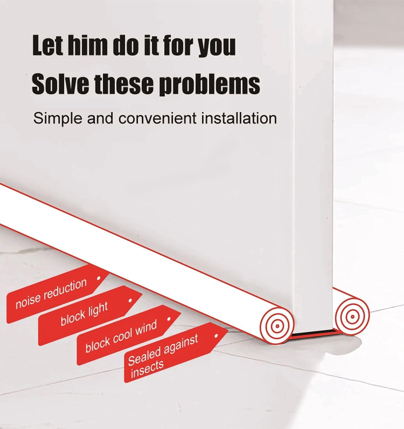 42 Inch Door Bottom Gap Filler Strip, Stop Outside Dust, Hot Air, Insects, Water, Use in Wooden, Steel, Fiber, Plastic Doors 20mm Thickness Black