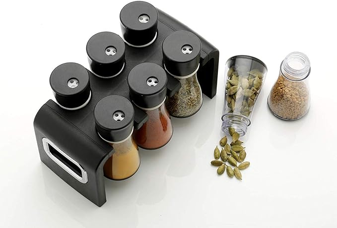 Sales Spice Rack Jar Container of 6 Pcs for Storage of Kitchen Spices and Masala Storage (Black)