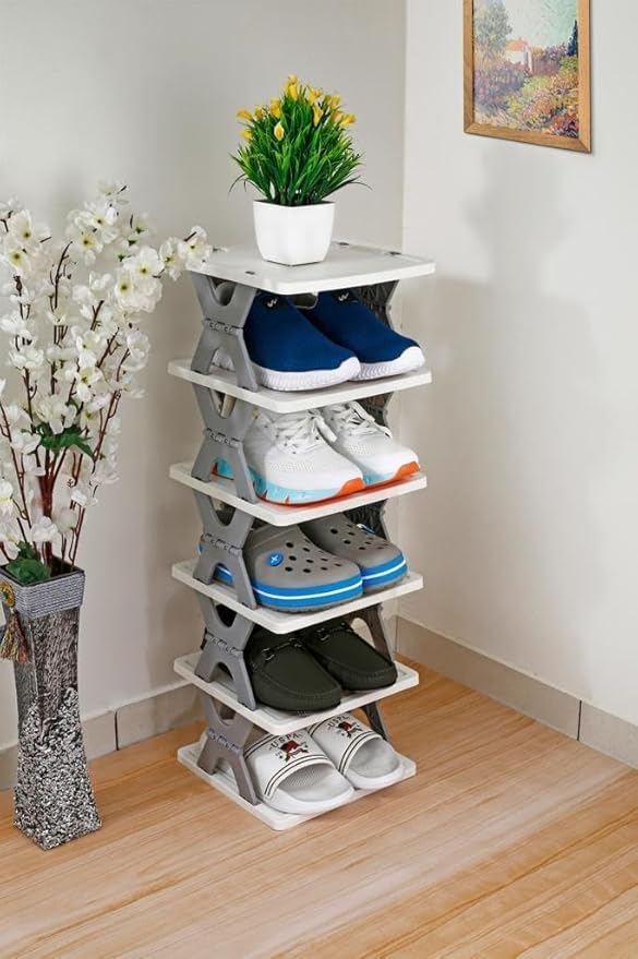6 LAYER SHOE RACK X DESIGN FOLDABLE SHOE CABINET STORAGE FOR HOME,PLASTIC COLLAPSIBLE SHOE STAND.