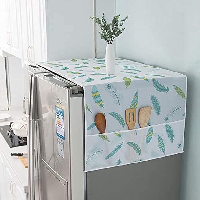 Fridge Dust Cover-Thin,Washer Cover,Dryer Top Covers,Washing Machine Top Cover Front Load,With 6 Storage Bags,Feather pattern
