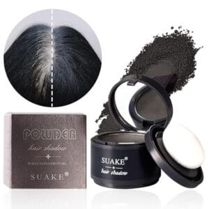 SUAKE Hairline Powder - Root Touch Up & Hair Loss Cover Up, Instant Gray Coverage 48-Hour Stain-Proof Hair Color Powder for Women & Men, Hair Fibers and Hair Topper Alternative [ Black ]
