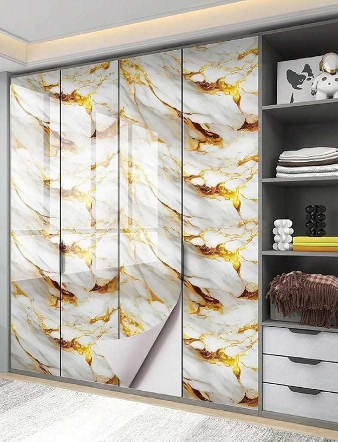 White Golden Marble Foil Wallpaper, Waterproof DIY Sticker for Furniture, Kitchen (60×200 cm)
