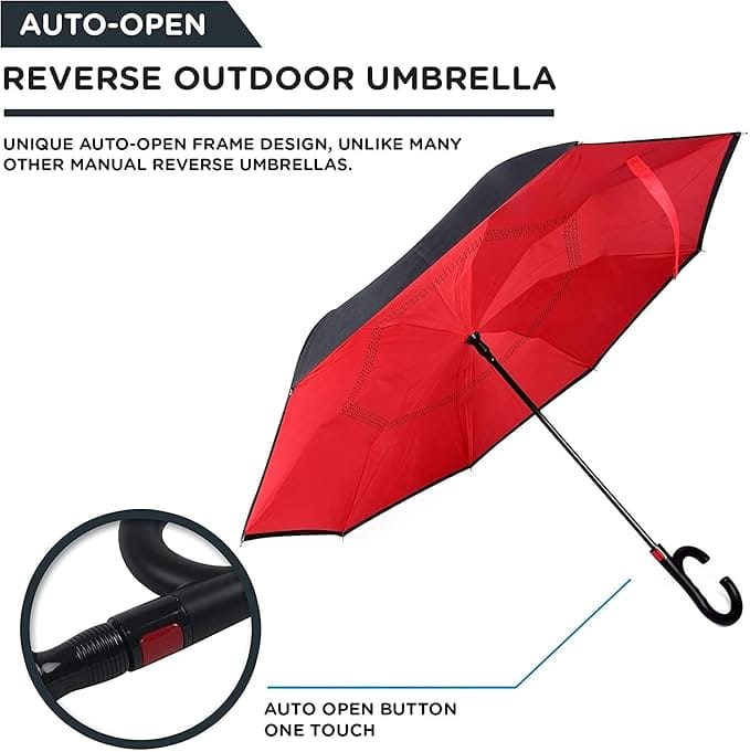 Reverse Inverted Windproof Upside Down Umbrellas with C-Shaped Handle Umbrella C Handle Umbrella