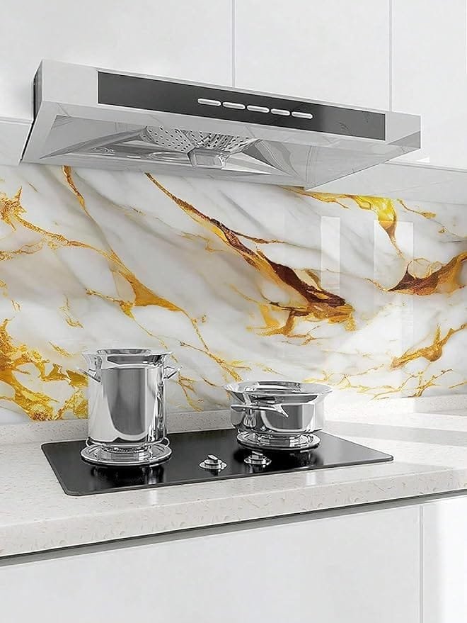 White Golden Marble Foil Wallpaper, Waterproof DIY Sticker for Furniture, Kitchen (60×200 cm)