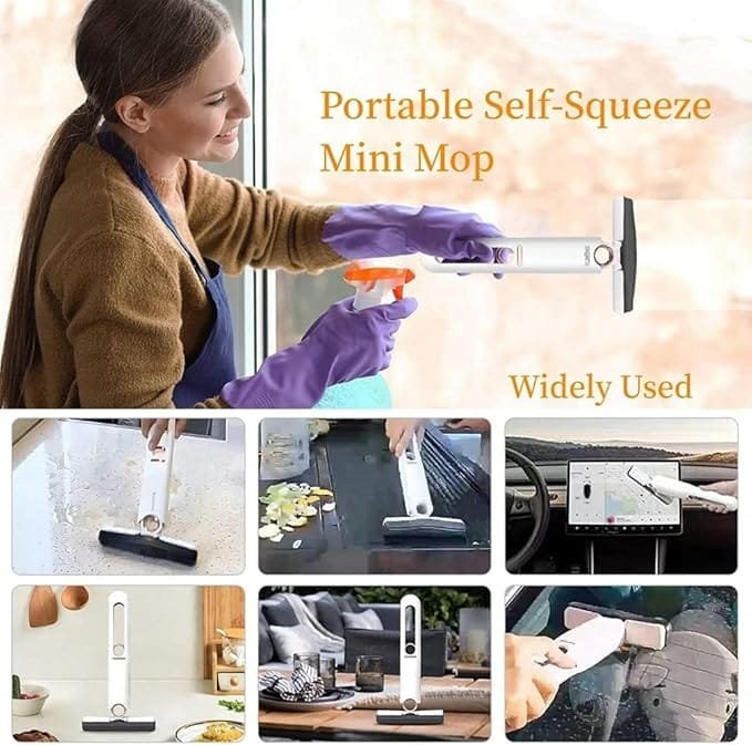 Mini Mop for Kitchen with 2 Sponges Portable Mini Mop Self Squeeze Strong Absorbent Magic Wiper