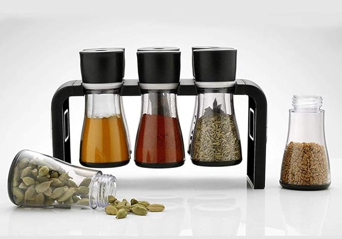 Sales Spice Rack Jar Container of 6 Pcs for Storage of Kitchen Spices and Masala Storage (Black)