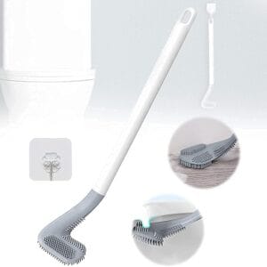 Long Handle Toilet Cleaner Silicone Brush 360° Flexible Deep Cleaning Toilet Bowl - Silicone Flex Flexible Bristles Toilet Brush with Holder Stand Brush (Hockey Stick Shape)