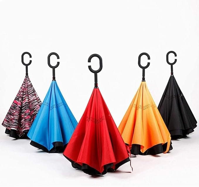 Reverse Inverted Windproof Upside Down Umbrellas with C-Shaped Handle Umbrella C Handle Umbrella
