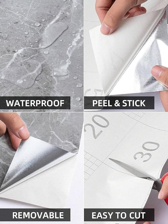 White Golden Marble Foil Wallpaper, Waterproof DIY Sticker for Furniture, Kitchen (60×200 cm)