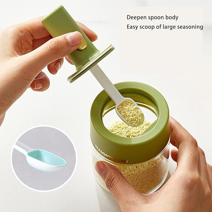 1 pc Seasoning, condiment holder, Seasoning Jar with Retractable Spoon | Tight Seasoning Jar with Retractable Spoon and Lid,Sugar Bowl Bath Salt Storage Jar Seasoning