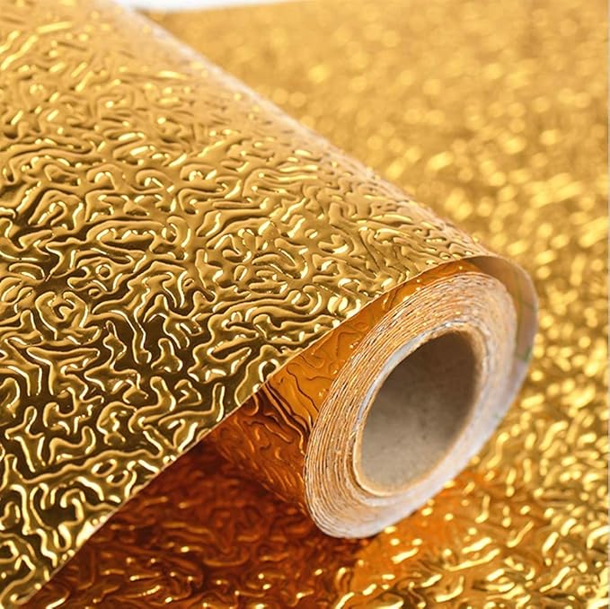 Golden karkari Marble Aluminum Foil Kitchen Stickers Oil-Proof Waterproof Self Adhesive Wallpaper