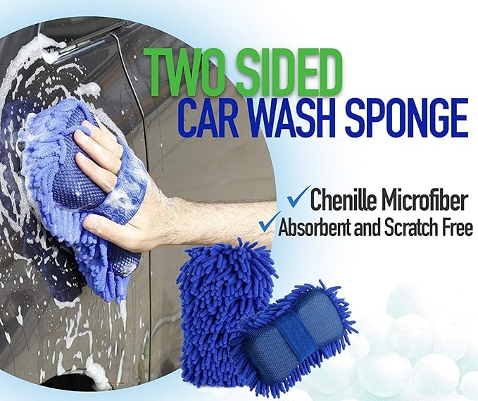 Car Washing Sponge Brush Combo | Microfiber Car Wash & Dry Cleaning Accessories | Perfect for Car, Bike, Kitchen Cleaning Tool | Soft Smooth Scratch Free Duster