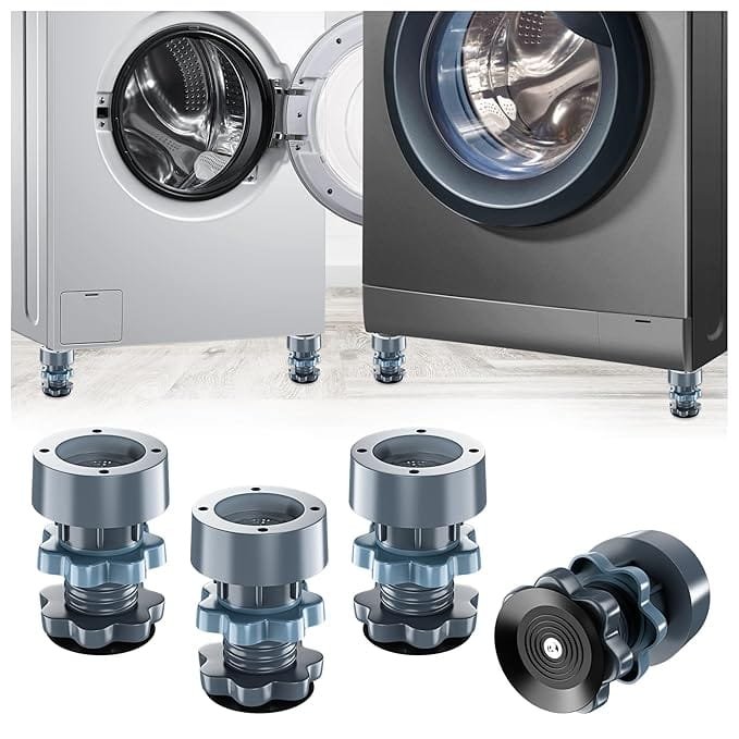 Washing Machine Vibration Pads - Adjustable Dryer Shock & Noise Cancelling Pads, Anti Vibration Pads for Washing Machine Support, Height Adjustment Feet for Refrigerators, (4 Pcs Set)