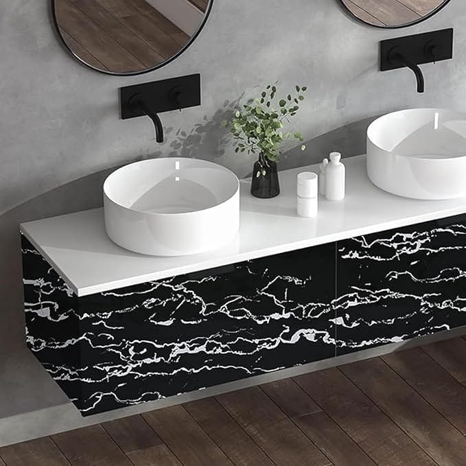 Black Marble Sticker For Kitchen Countertops Waterproof Black Marble Wallpaper Self Adhesive(Size 60 * 200 Cms) (Set of 1)