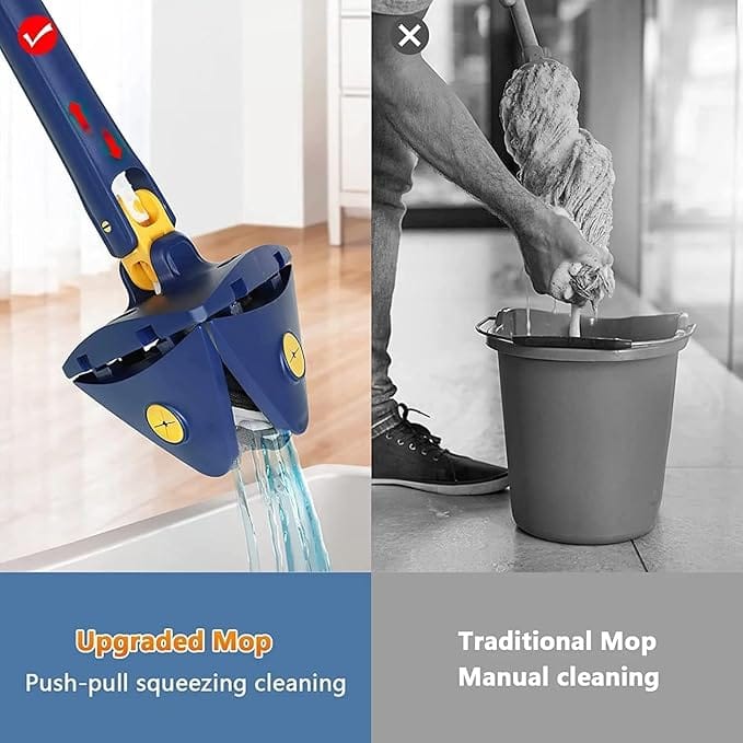 360° Rotatable Adjustable Triangle Cleaning Mop with Stainless Steel Long Handle Push-Pull Squeezing Cleaning Mop Dry & Wet Mop Floor Windows Cleaning