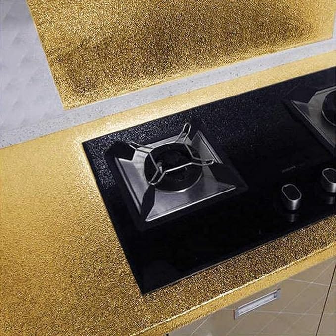 Golden karkari Marble Aluminum Foil Kitchen Stickers Oil-Proof Waterproof Self Adhesive Wallpaper