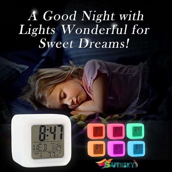 7 Color Automatic Changing Smart LED Digital Alarm Clock with Date