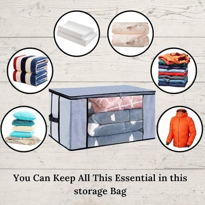 Set of 1 Foldable Woven Underbed Storage Bag Large Storage Organiser Blanket Cover