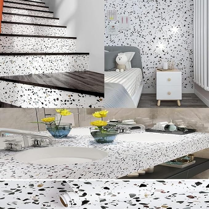 White Dot Marble Wallpaper for Kitchen Furniture Walls,Table top,Kitchen Slab, Floor,Wallpapers for cupboards,Door Sticker Marble Wallpaper (60X200cm))