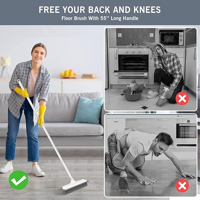 2 in 1 Bathroom Cleaning Brush with Wiper, Tiles Cleaning Brush Bathroom Brush with Long Handle Tile Cleaner Brush Bathroom Floor Cleaning Brush Floor Cleaner Brush Floor Scrub Brush