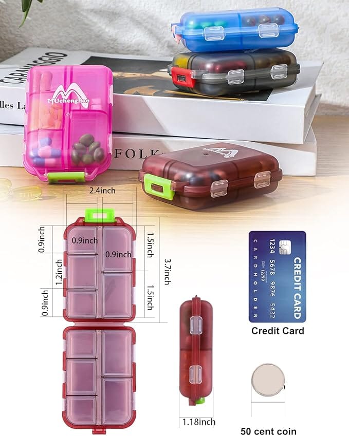 Pill Medicine Organizer Storage Box with 8 Compartments Portable Medicine Vitamin Holder