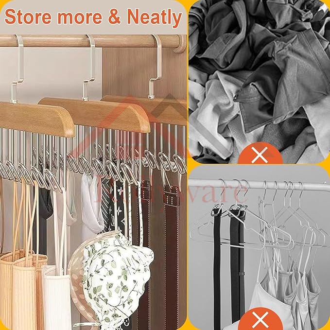 Wooden Hanger, Multipurpose Adjustable 8 Hooks Closet Wooden Hanger for, Belt, Scarf, Tie, Garments (Pack of 1)
