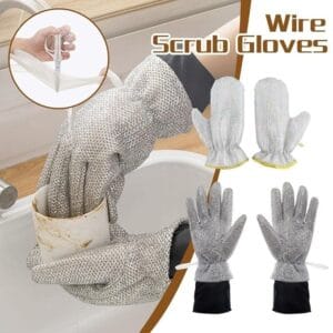 Wire Dishwashing Gloves Kitchen Cleaning Glove Household Cleaning Tools Heat Insulation Anti-Hot Waterproof Durable Skin-Friendly Washing Wiping Gloves 1 Pair