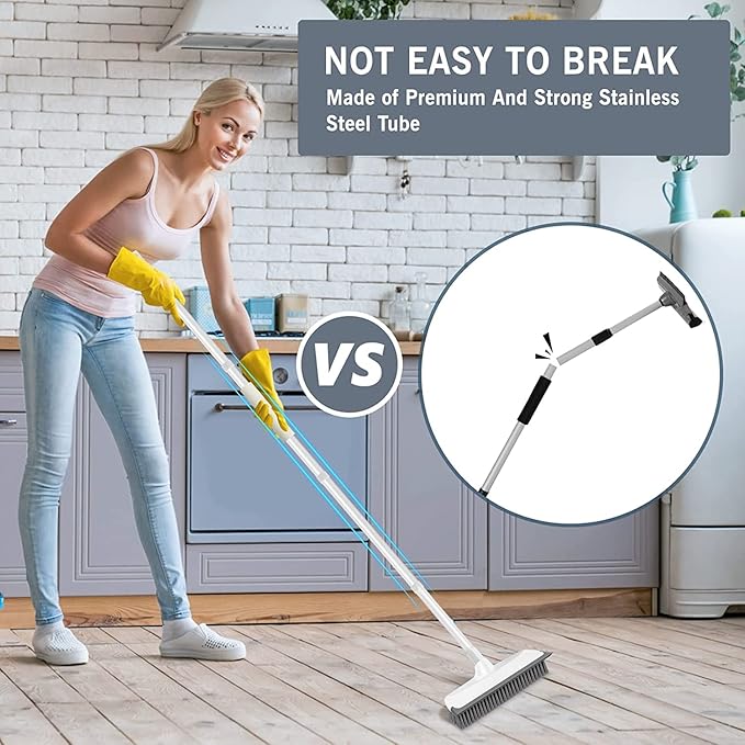 2 in 1 Bathroom Cleaning Brush with Wiper, Tiles Cleaning Brush Bathroom Brush with Long Handle Tile Cleaner Brush Bathroom Floor Cleaning Brush Floor Cleaner Brush Floor Scrub Brush