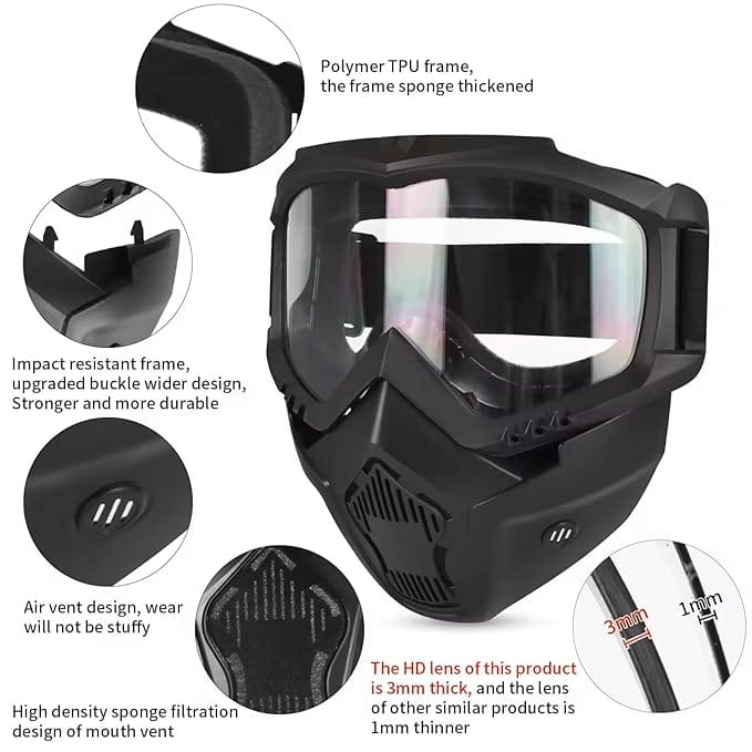 3 in 1 Bike Scoter Motorcycle Protective Goggles Bike Face Mask Bike Face Shield, Rainbow Visor