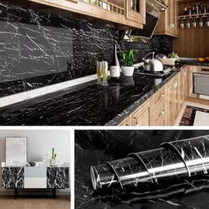 Black Marble Sticker For Kitchen Countertops Waterproof Black Marble Wallpaper Self Adhesive(Size 60 * 200 Cms) (Set of 1)