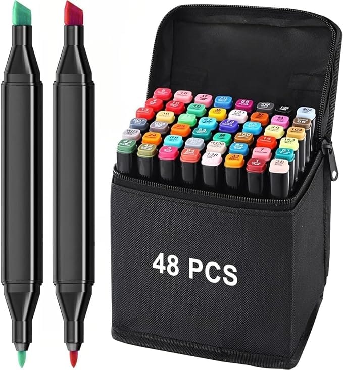 48 Pcs Markers Pen Set, Color Markers for Drawing Art Dual Tip Broad and Fine for Drawing Sketching Adult Coloring and Illustration