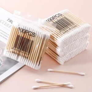 Cotton earbuds Wooden Ear Buds Stick 100 Piece Double Head Tips Natural Pure Cotton Swabs Ear Cleaning Picks for Cleaning Cosmetic Makeup Tool