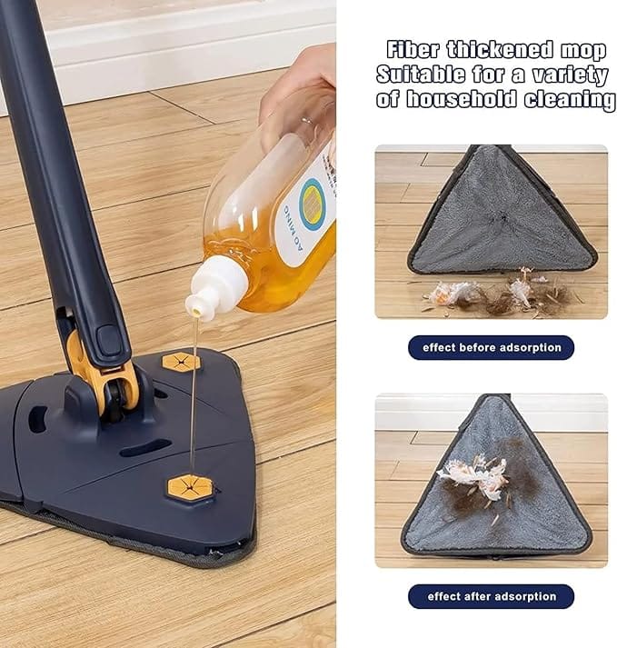 360° Rotatable Adjustable Triangle Cleaning Mop with Stainless Steel Long Handle Push-Pull Squeezing Cleaning Mop Dry & Wet Mop Floor Windows Cleaning