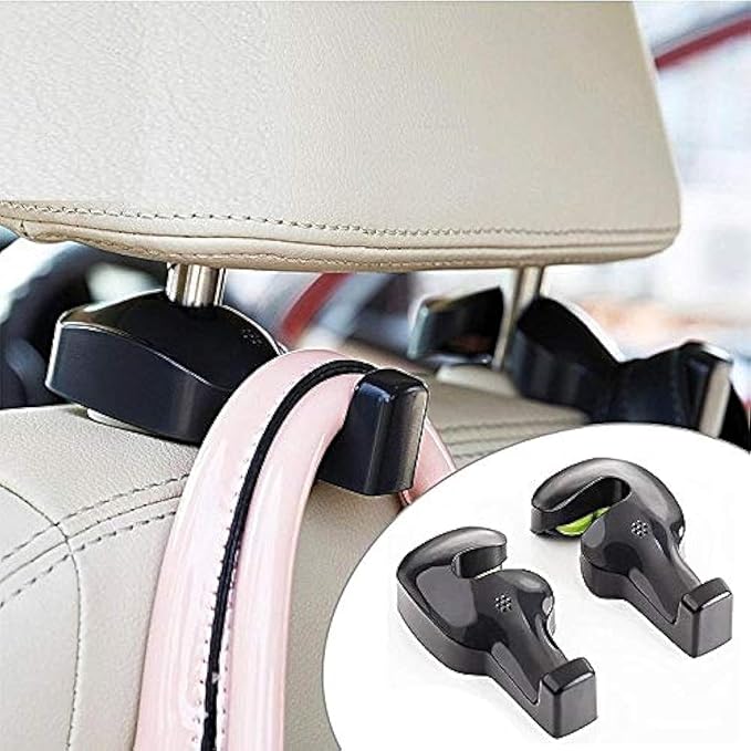 Universal Car Back Seat Headrest Hook | Hanging Holder for Purse, Bags, Polybags, Handbags, Groceries (Pack of 2)
