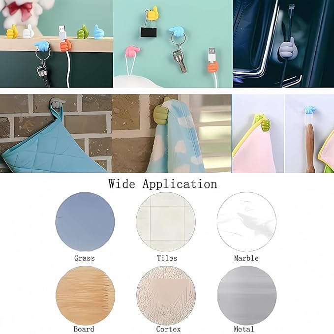 Multipurpose Wall Mounted Silicone Thumb Holder Hooks for Hanging Stick-on Hook for Wall Pack of 10