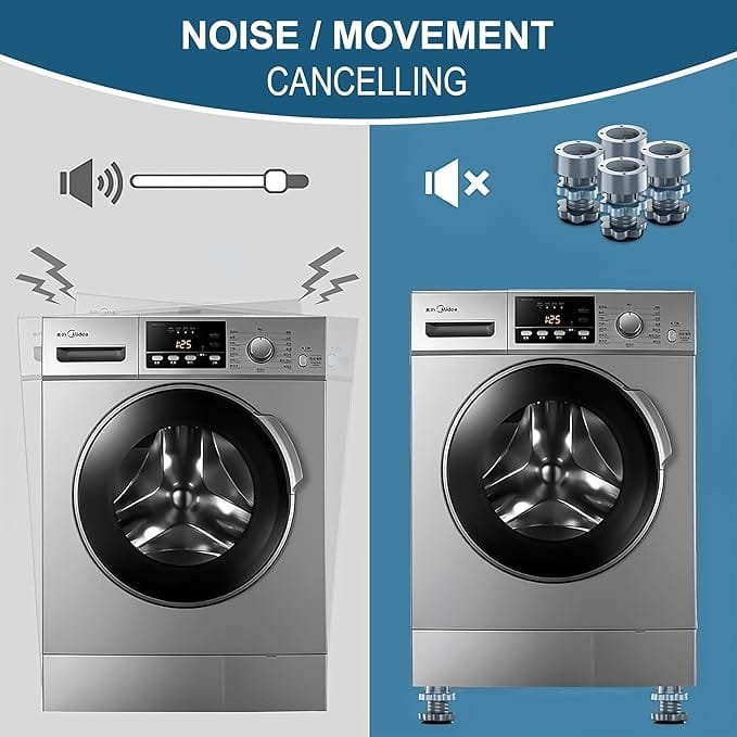 Washing Machine Vibration Pads – Adjustable Dryer Shock & Noise Cancelling Pads, Anti Vibration Pads for Washing Machine Support, Height Adjustment Feet for Refrigerators, (4 Pcs Set)