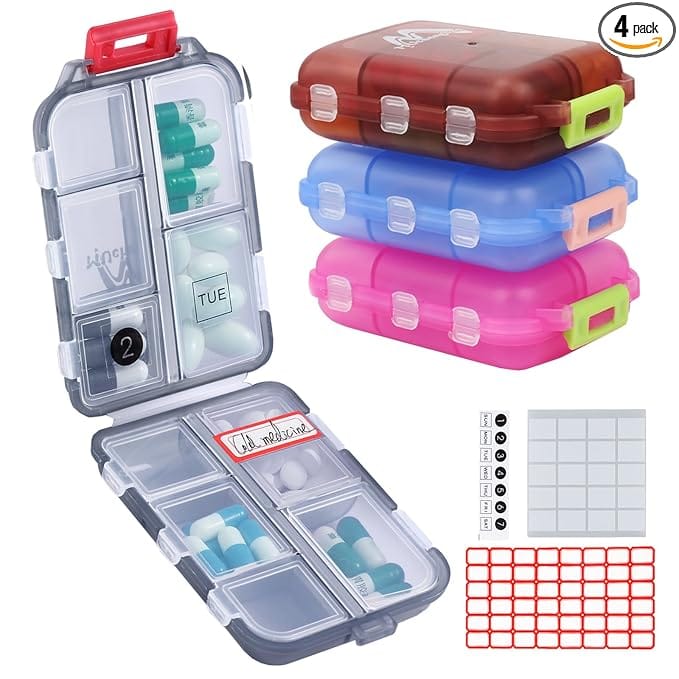 Pill Medicine Organizer Storage Box with 8 Compartments Portable Medicine Vitamin Holder
