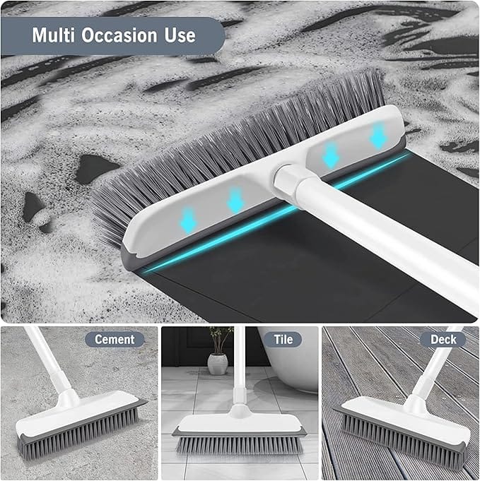 2 in 1 Bathroom Cleaning Brush with Wiper, Tiles Cleaning Brush Bathroom Brush with Long Handle Tile Cleaner Brush Bathroom Floor Cleaning Brush Floor Cleaner Brush Floor Scrub Brush