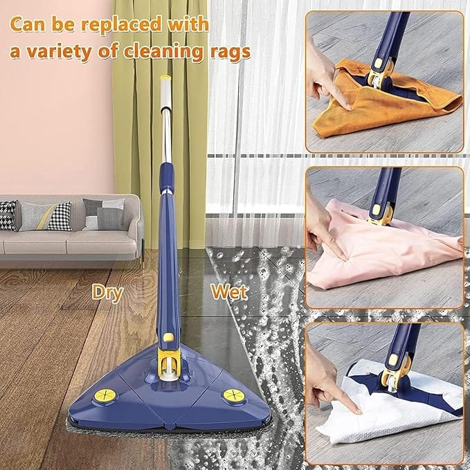 360° Rotatable Adjustable Triangle Cleaning Mop with Stainless Steel Long Handle Push-Pull Squeezing Cleaning Mop Dry & Wet Mop Floor Windows Cleaning