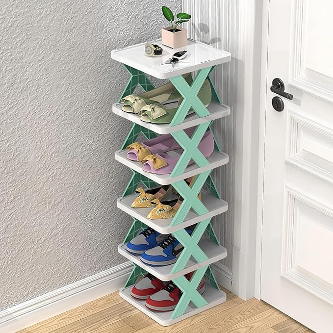 6 LAYER SHOE RACK X DESIGN FOLDABLE SHOE CABINET STORAGE FOR HOME,PLASTIC COLLAPSIBLE SHOE STAND.