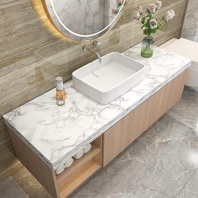 Kitchen Backsplash White Marble Foil Sticker Oil and Waterproof Self Adhesive foil Paper for Home Improvement or Kitchen(60*200)