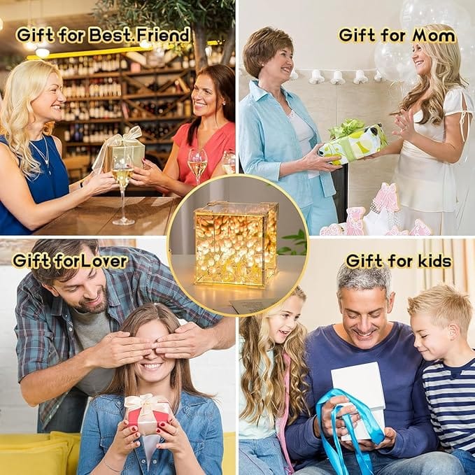 Tulip Cube Mirror Lamp, 30 Flowers LED Decorative Lamp, 2 in 1 Mirror & Table Ornaments for Bedroom