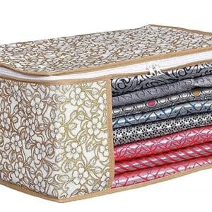 Printed Fabric Saree Cover | Clothes Organiser | Transparent Window Cover | Cover Bag for Saree, Blanket, Garments, Toys, Books Suit, Dress, Traveling